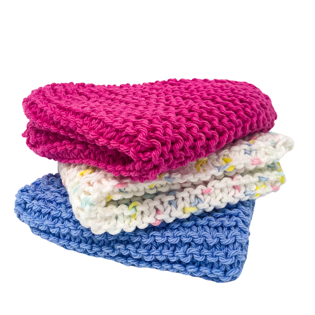 Set of 3 Handmade Knit Washcloths